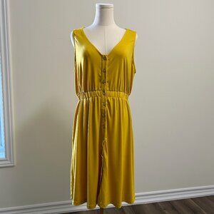 EUC Mustard Yellow Medium Button Down V-Neck Tank Dress WITH POCKETS!